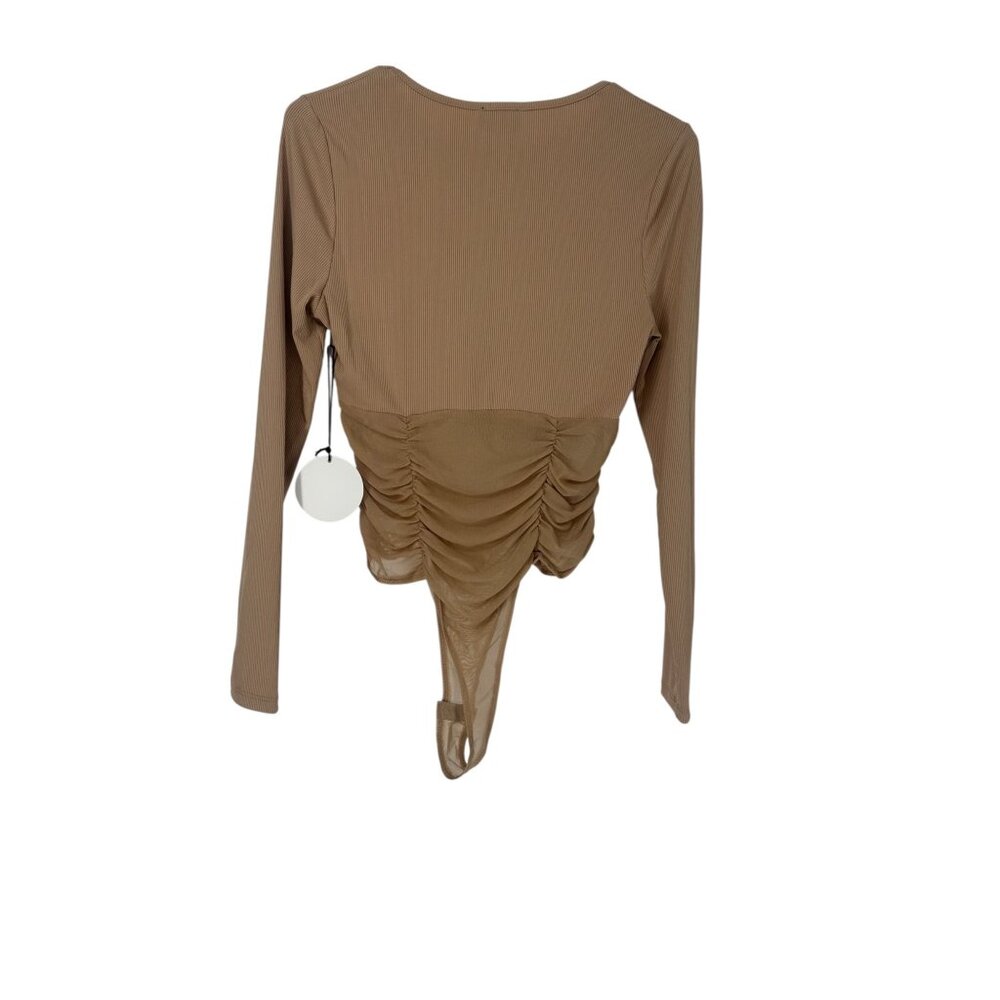 ✨ NWT Milk & Honey Camel Ruched Mesh Long Sleeve Bodysuit M ✨ - Picture 3 of 4